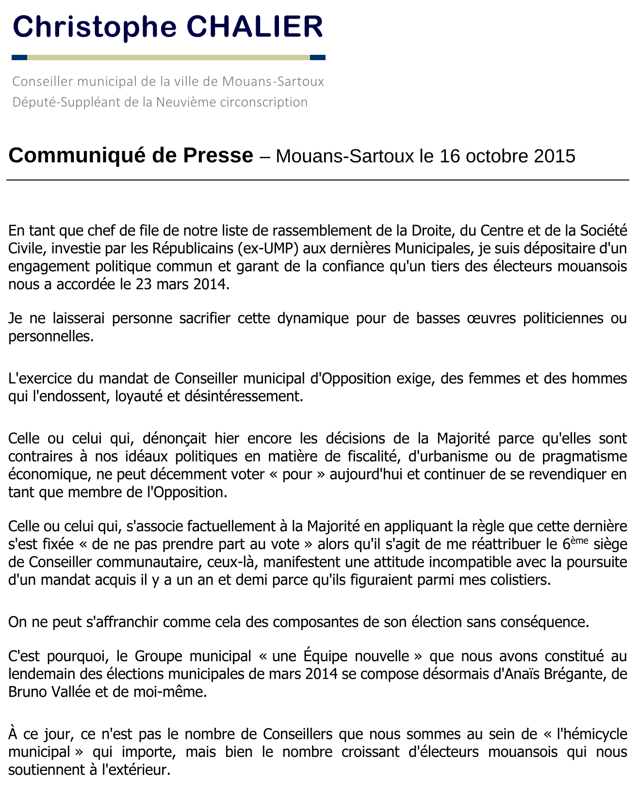 Communiqué de presse du 16 octobre 2015 - CCh.